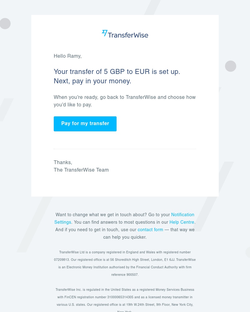 Wise - Ready to pay for your transfer? (#37779727)