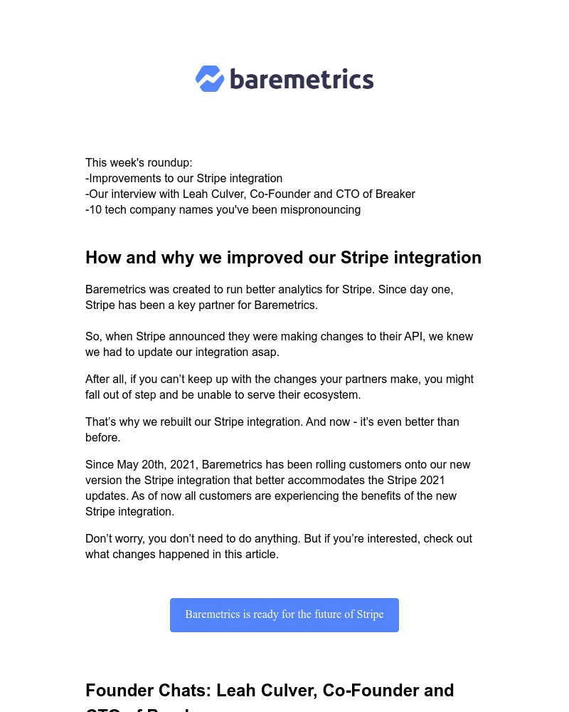 Baremetrics - Real Data Weekly #11: Stripe changed its API so we rebuilt our whole Stripe integration - now itโs better than ever.