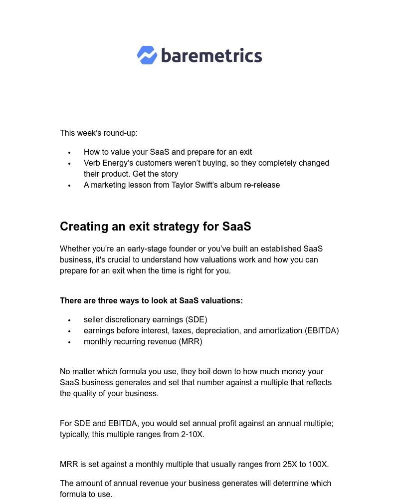 Baremetrics - Real Data Weekly #13: Hereโs what buyers look for in SaaS Businesses