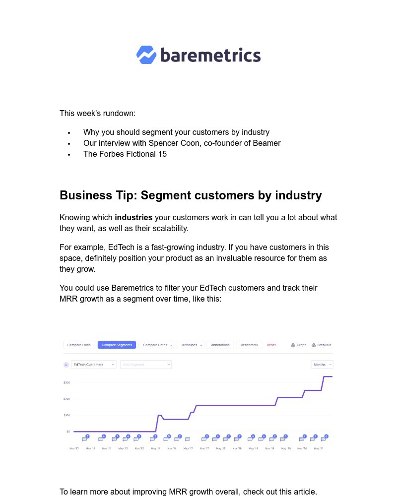 Baremetrics - Real Data Weekly #9: Segmenting by industry, successful SaaS pivots, and more!