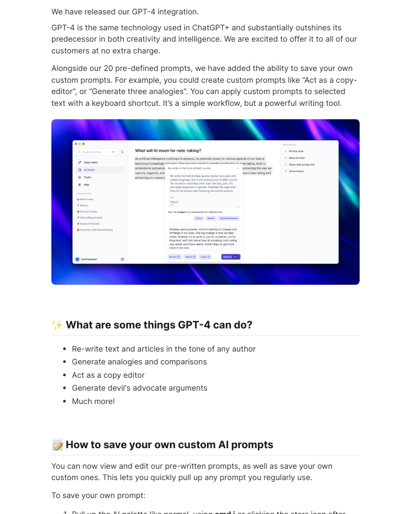 Reflect - Reflect Update: GPT-4 and custom AI prompts ✨