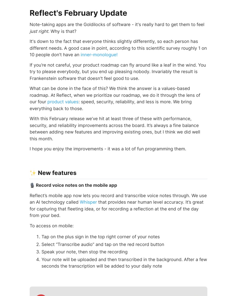 Reflect - Reflect’s February Update: transcribe voice notes from your phone