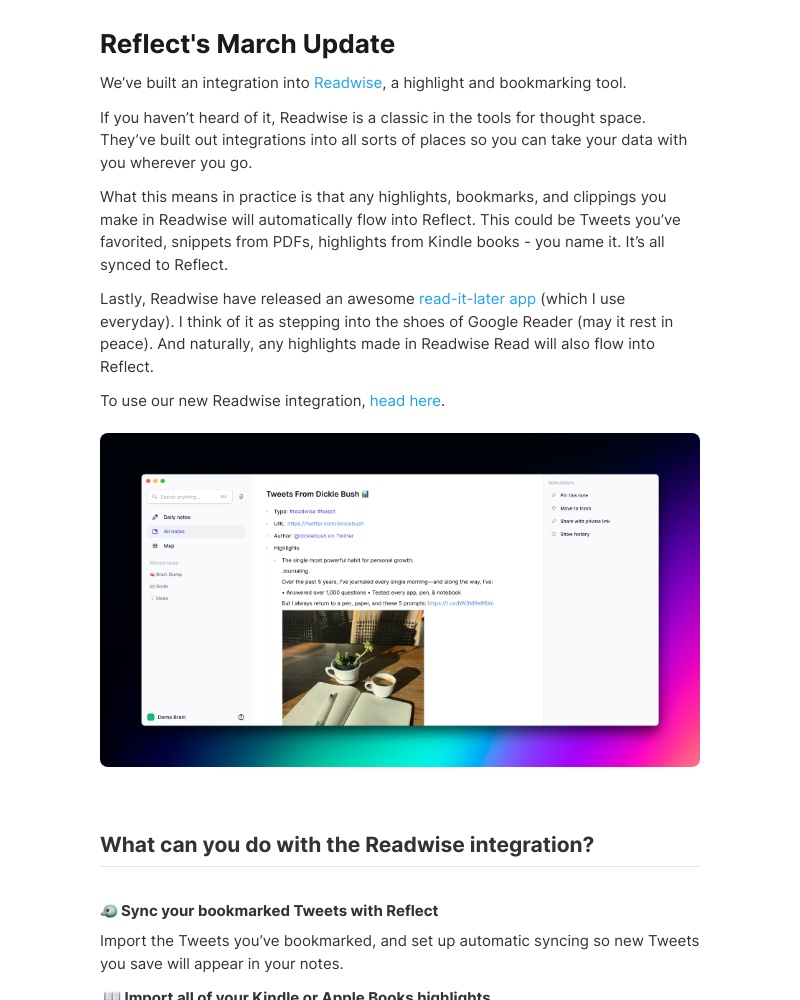 Reflect - Reflect’s March Update: Readwise integration and redesign