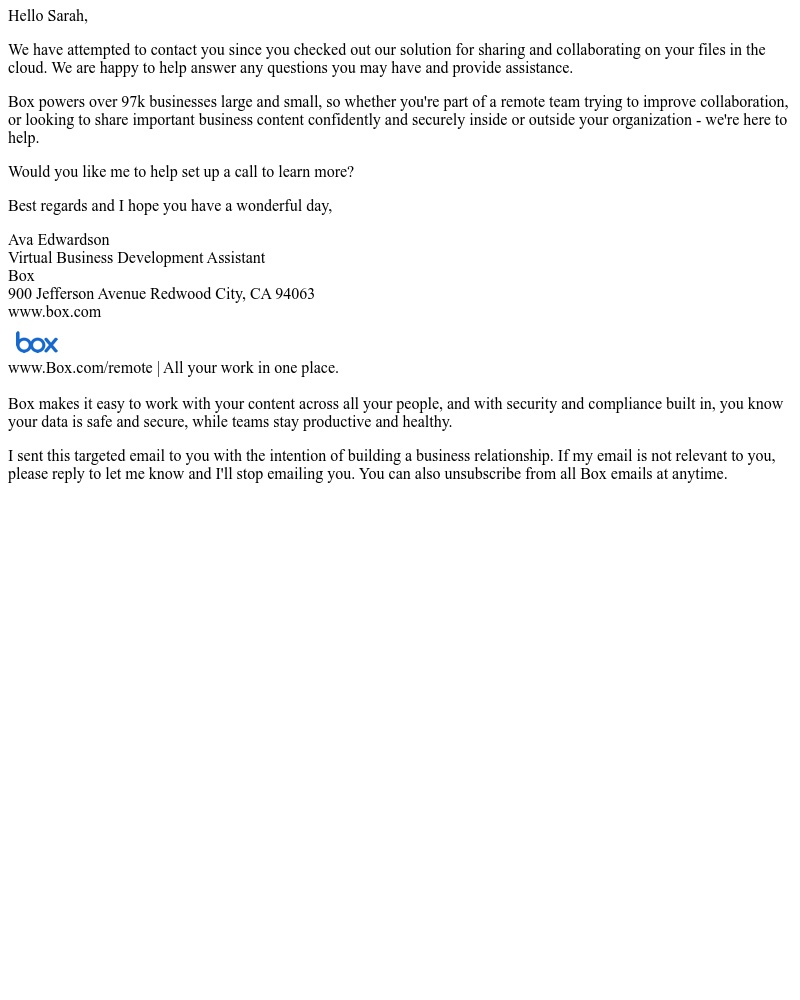 Box - Regarding your inquiry at Box