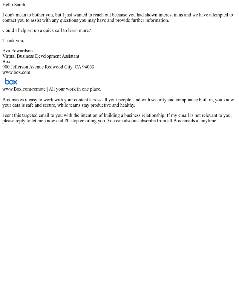 Box - Regarding your inquiry at Box