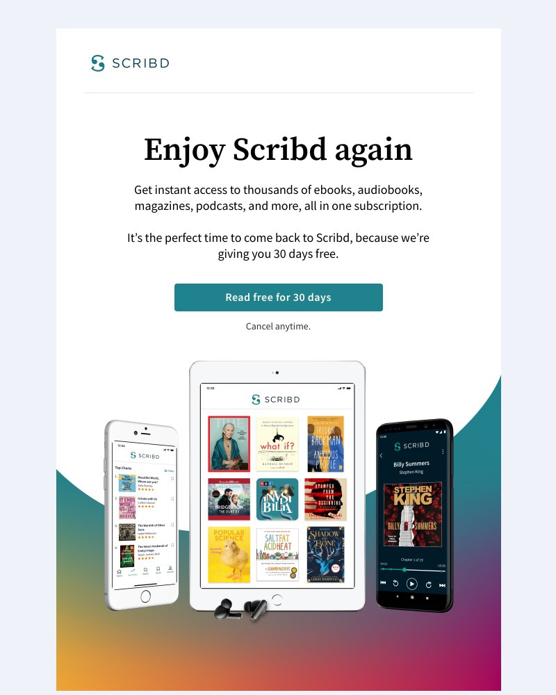 Scribd - Rejoin Scribd and read free for 30 days