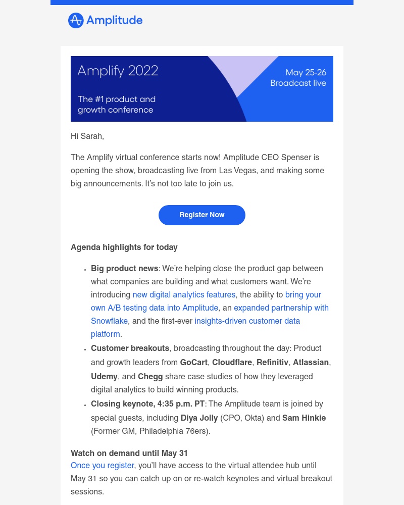 Amplitude - Reminder: Amplify broadcast starts today
