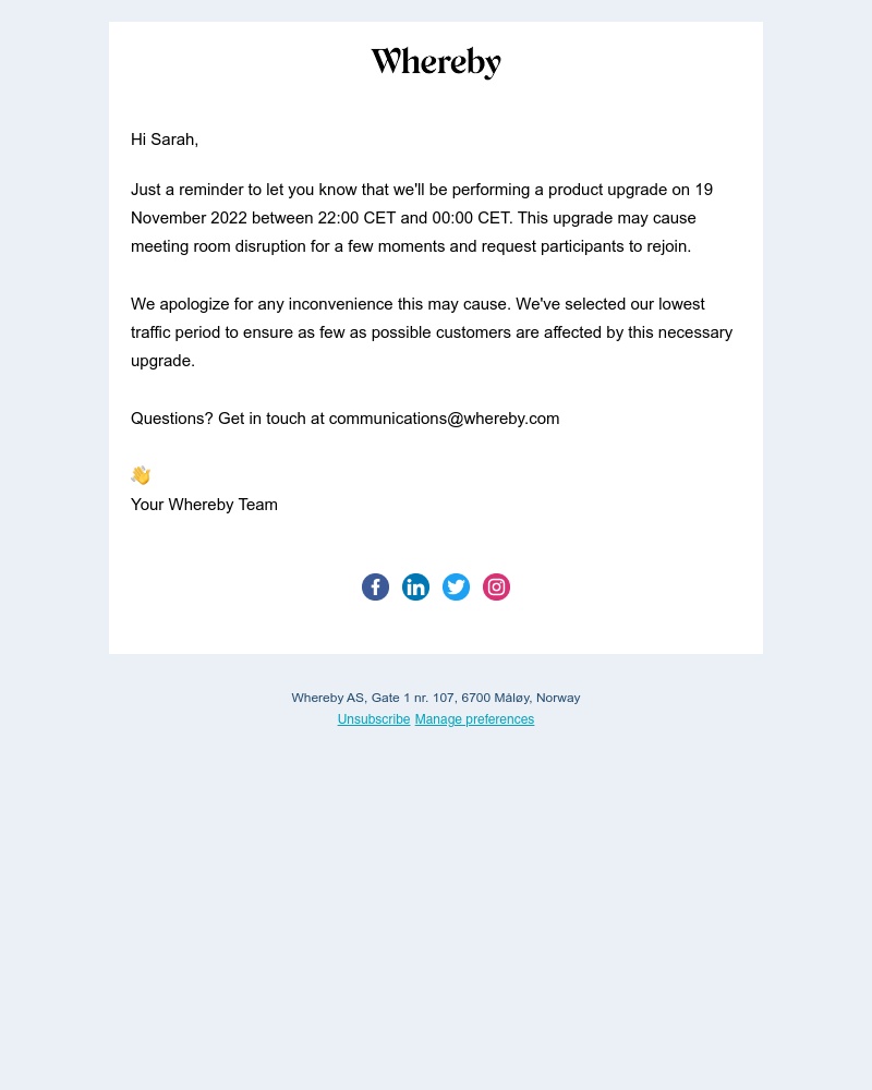 Whereby - Reminder: important update