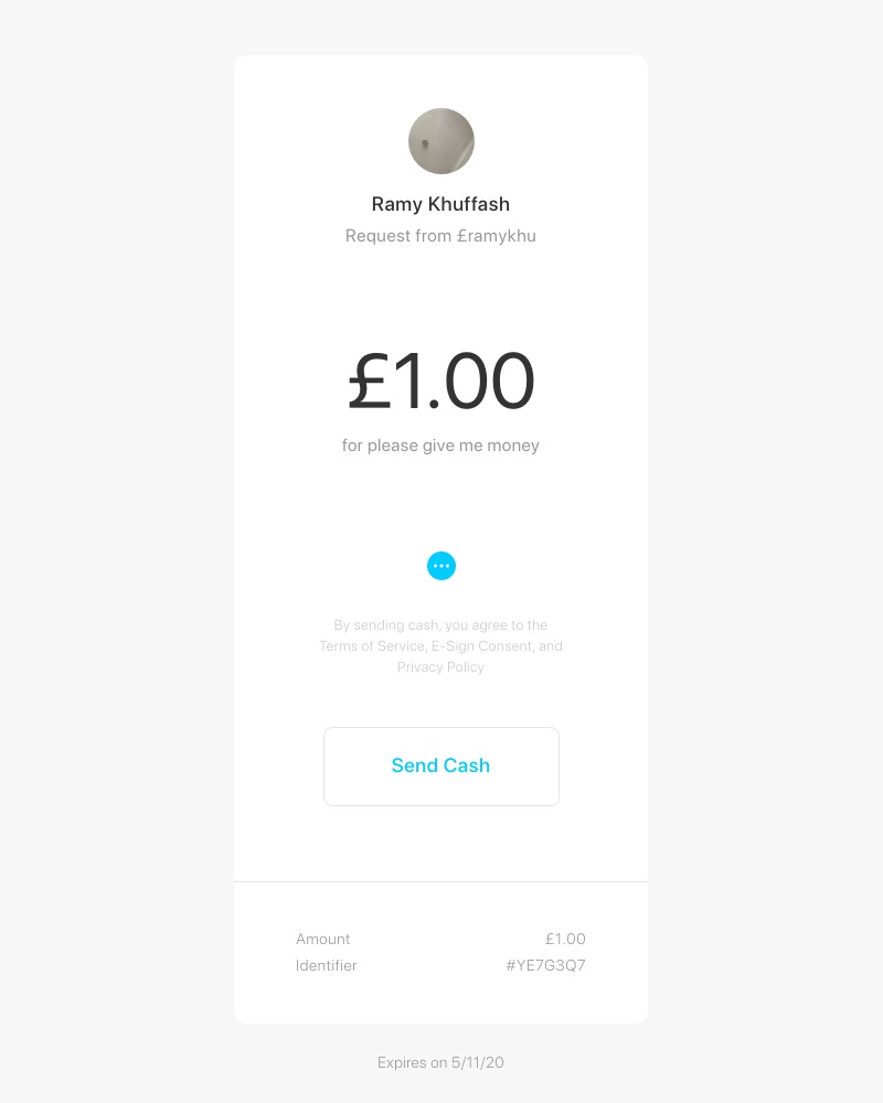 Cash App - Reminder: Ramy Khuffash requested £1 for please give me money on 4/27/20
