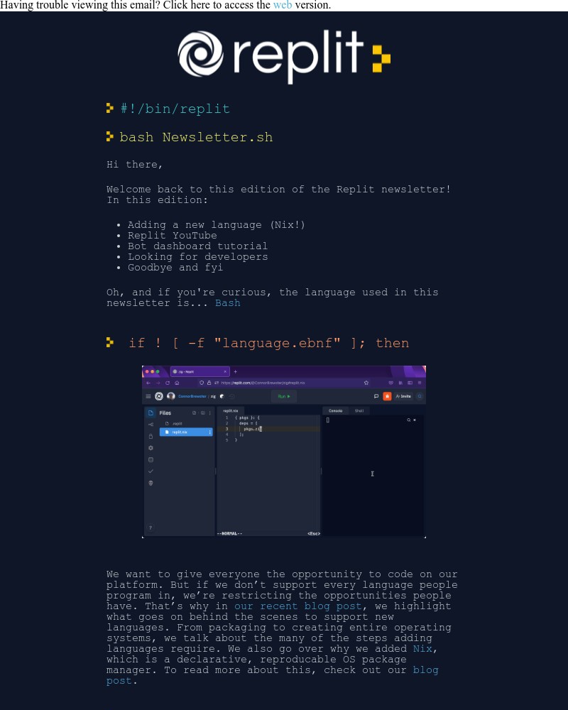 Replit - Replit Newsletter: Languages 📚 YouTube 📺 Bots 🤖