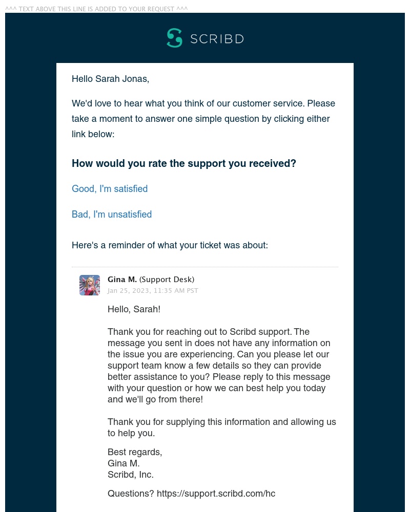 Scribd - Request #4529092: How would you rate the support you received?