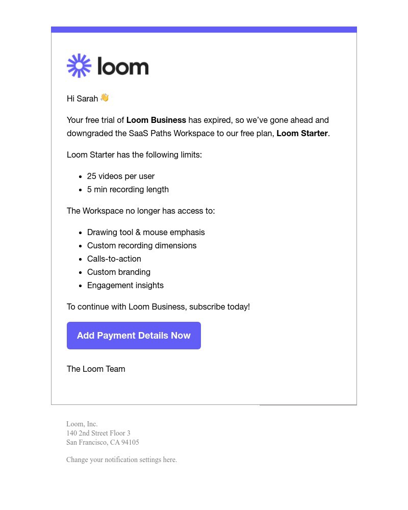 Loom - SaaS Paths has been downgraded to Loom Starter
