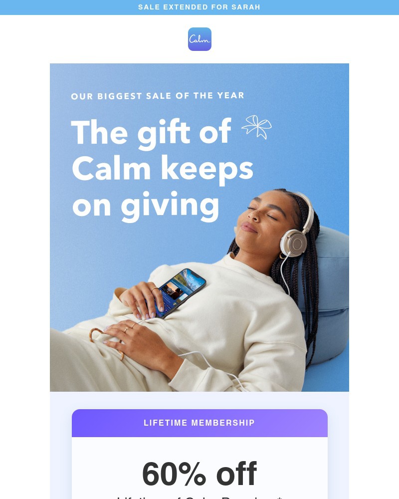 Calm - Sale extended for Sarah! Last chance to redeem.