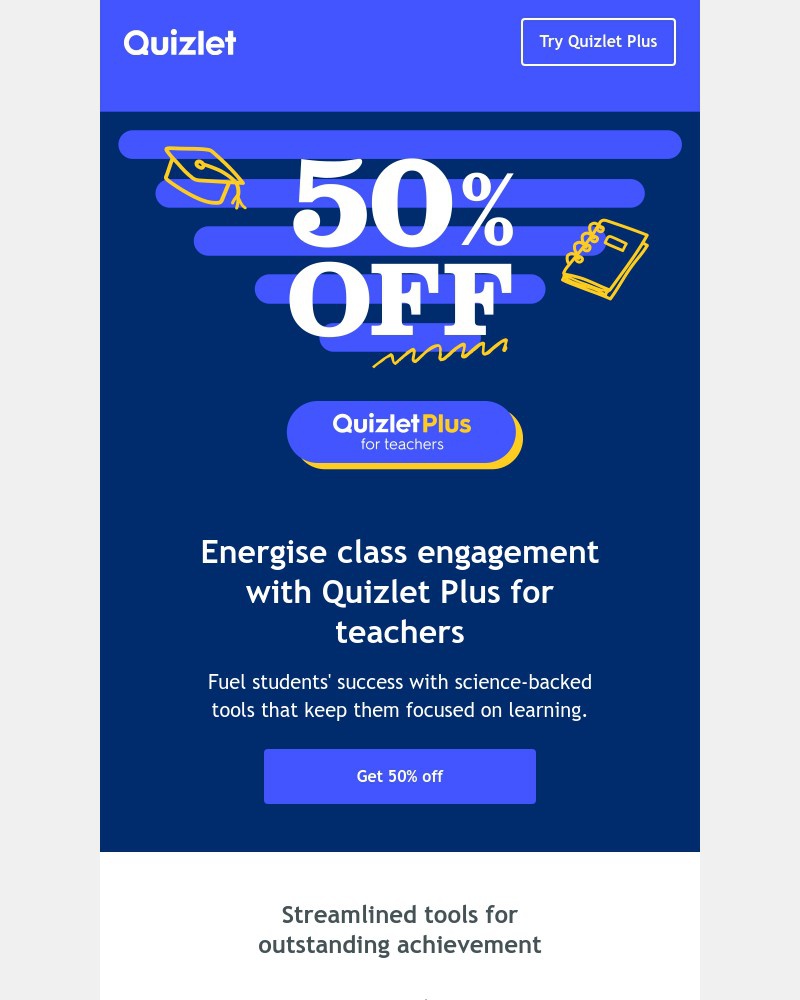 Quizlet - SALE: Get 50% off Quizlet Plus for teachers