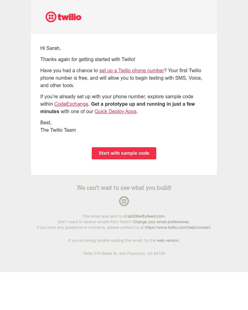 Twilio - Sample code for Sarah