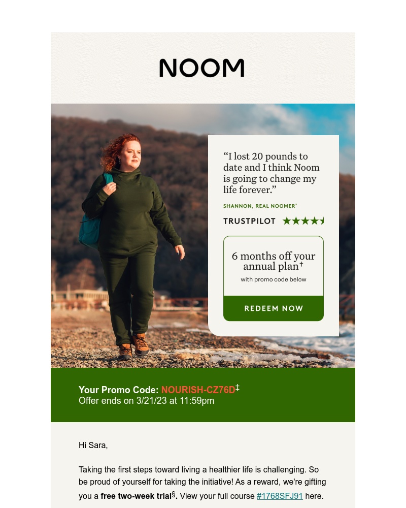 Noom - Sara: Use code NOURISH-CZ76D for 6 months off your annual plan