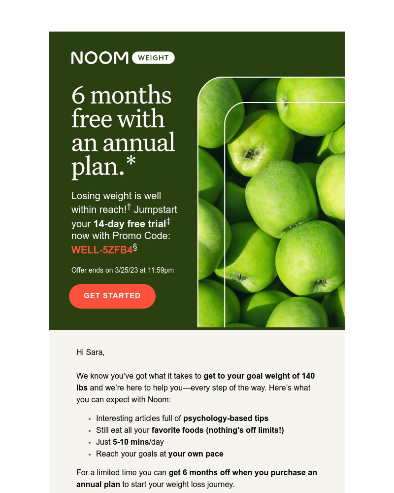 Noom - Sara, your weight loss course is ready!