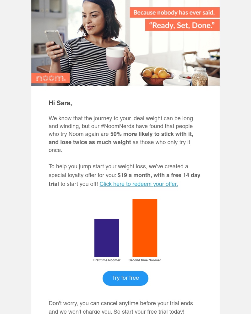 Noom - Sara you've pre-qualified for our special loyalty offer