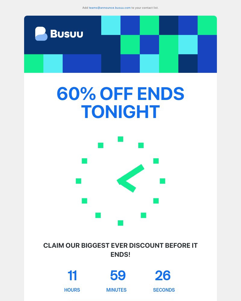 Busuu - π¨π¨Sarah, 60% off ends tonight π¨π¨