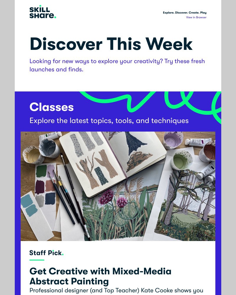 Skillshare - Sarah, Abstract Painting, Sell Your Artwork, and More This Week On Skillshare!
