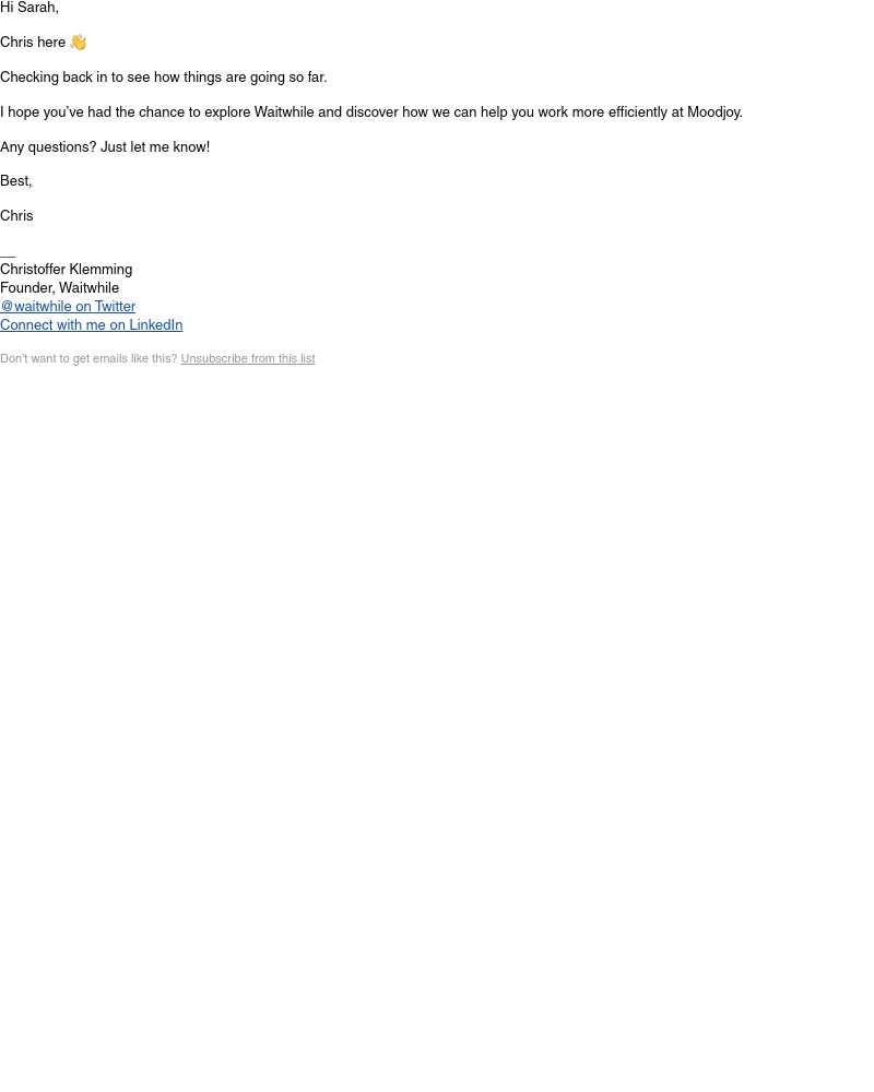 Waitwhile - Sarah, checking in