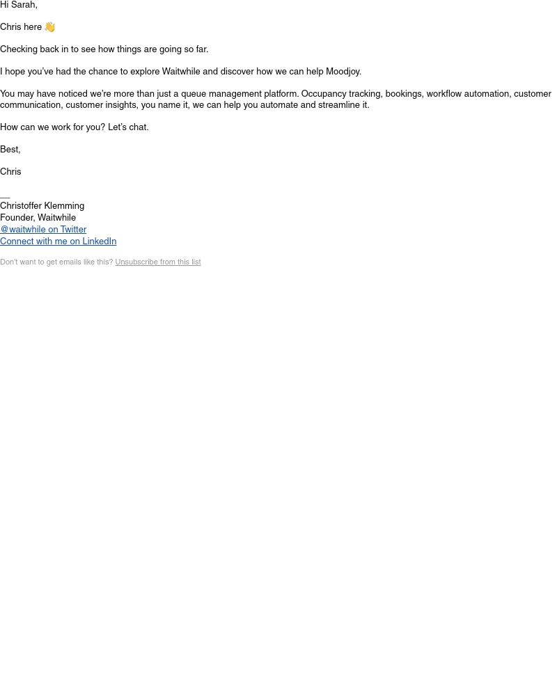 Waitwhile - Sarah, checking in