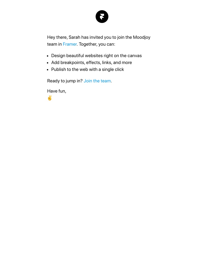 Framer - Sarah has invited you to collaborate on the 'Moodjoy' team in Framer