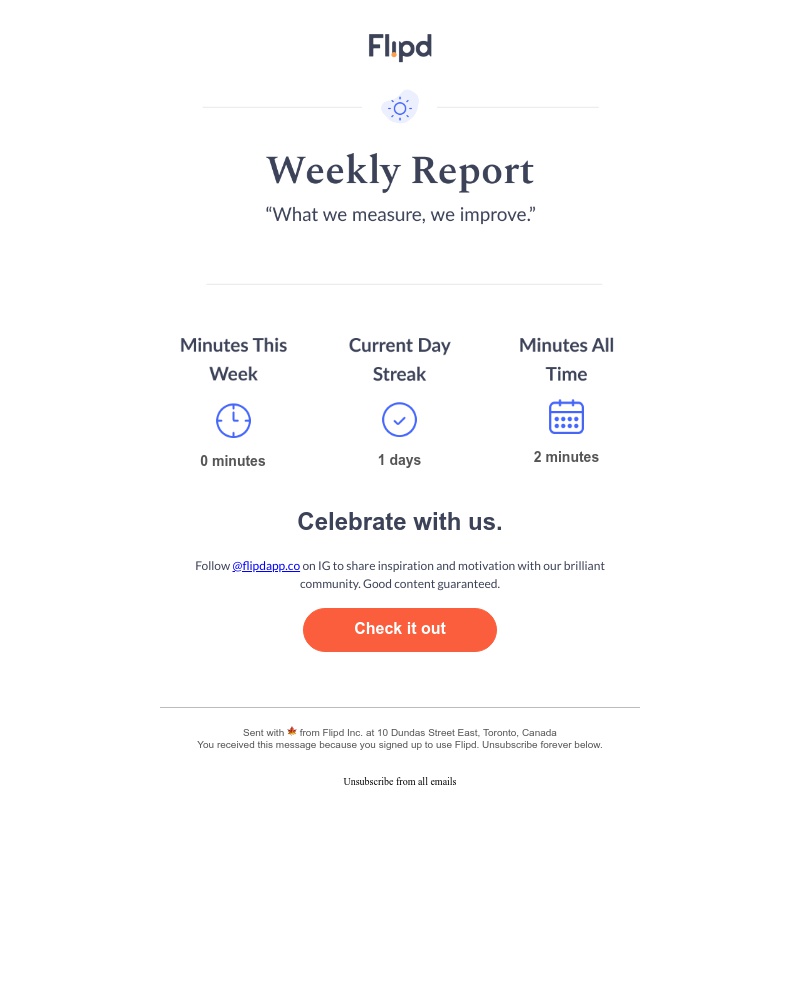 Flipd - Sarah, here's your weekly report