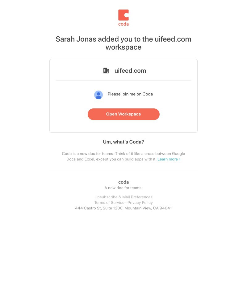 Coda - Sarah Jonas added you to the uifeed.com workspace