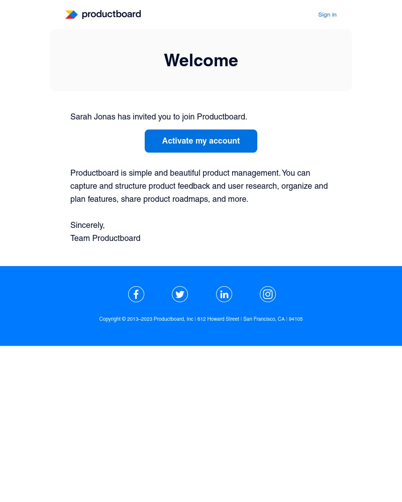 Productboard - Sarah Jonas has invited you to join Productboard