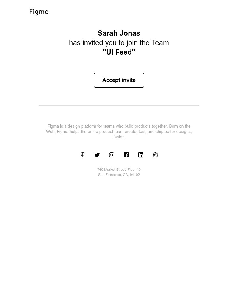 Figma - Sarah Jonas has invited you to join the team "UI Feed"