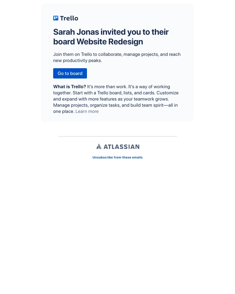 Trello - Sarah Jonas invited you to a Trello board
