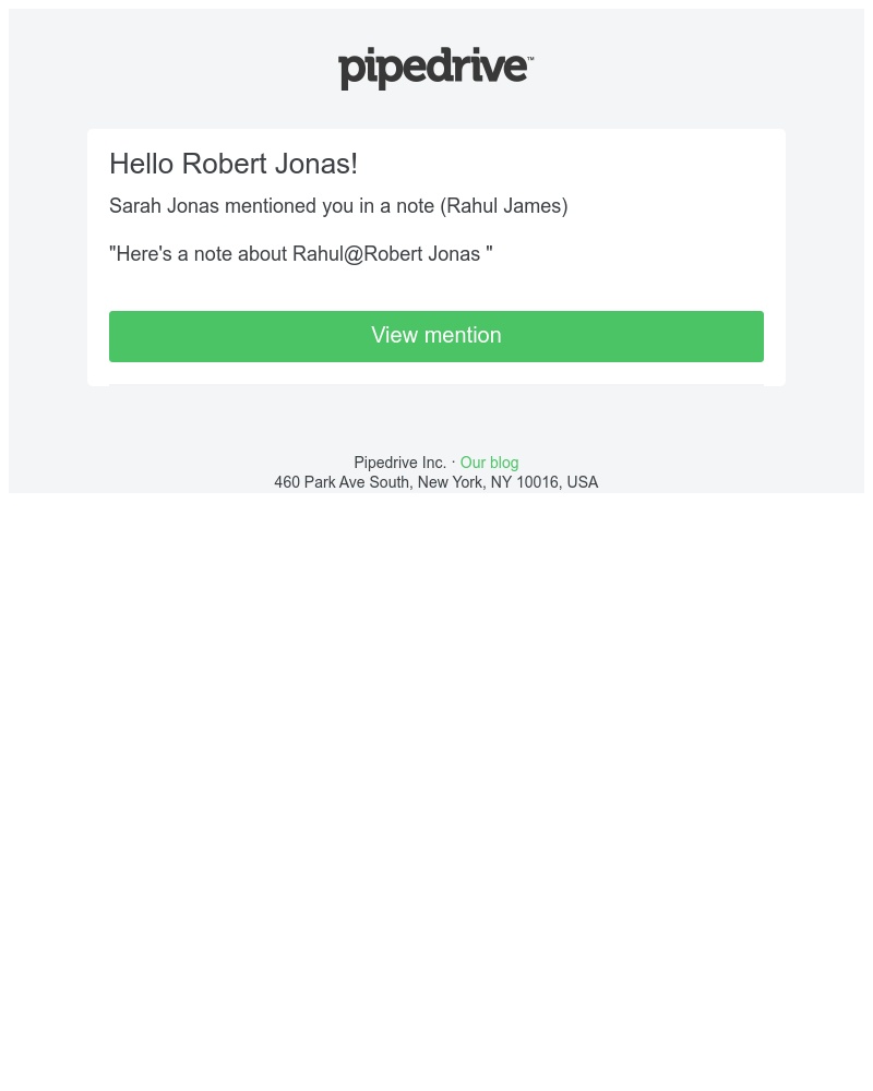 Pipedrive - Sarah Jonas mentioned you in a Pipedrive note