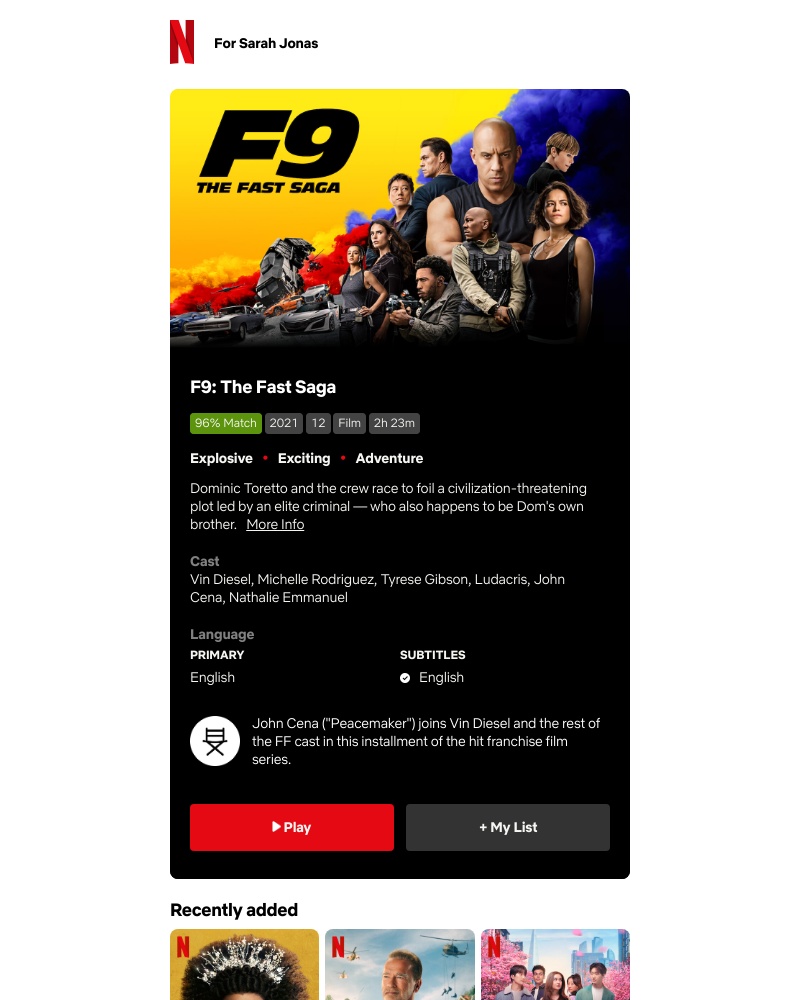 Netflix - Sarah Jonas, we've just added a film you might like