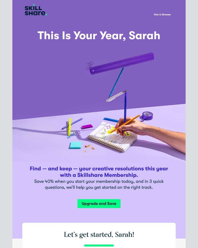 Skillshare - Sarah, Save 40% and Find Your 2022 Creative Resolution