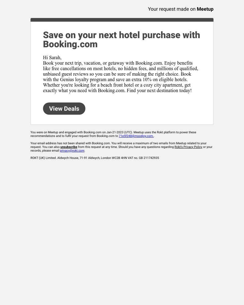 Meetup - Sarah, thank you for your interest in Booking.com