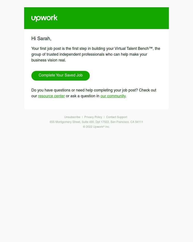 Upwork - Sarah, you're almost there