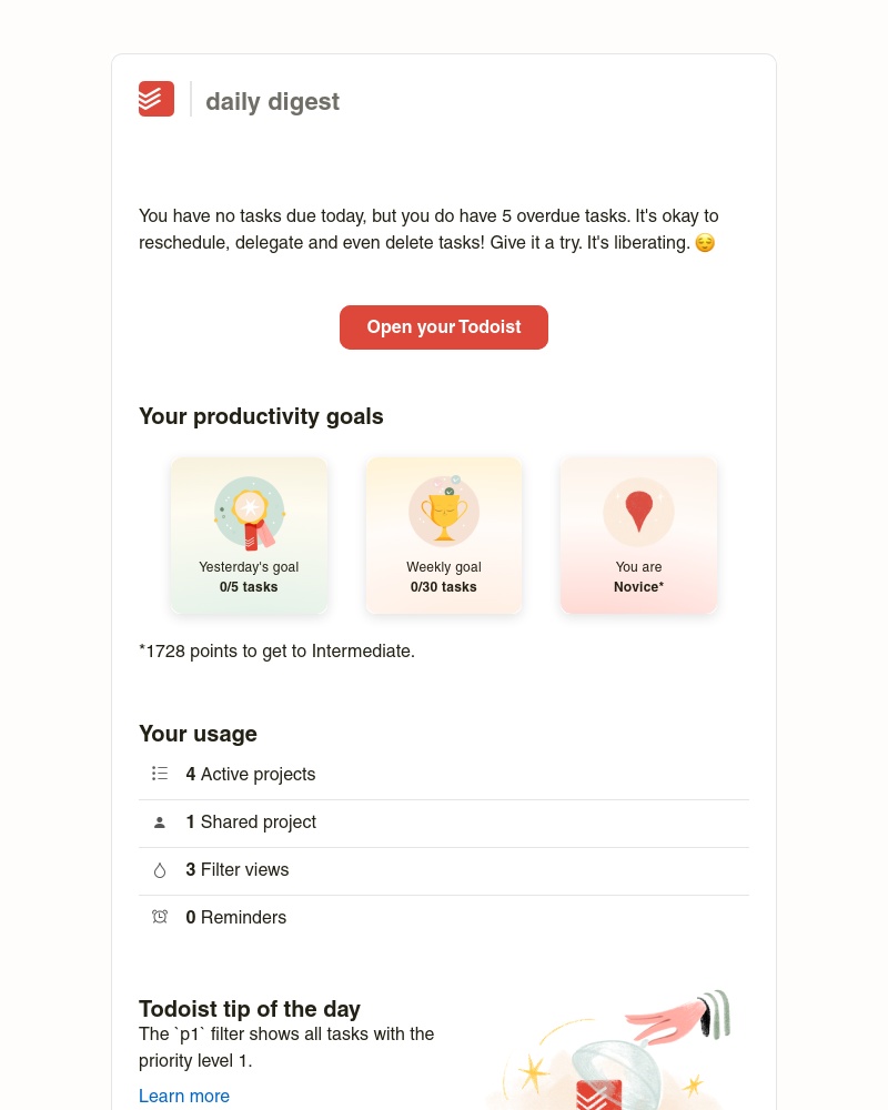 Todoist - Sarah’s task(s) for Apr 20 2023 → 5 overdue