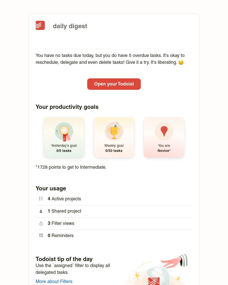Todoist - Sarah’s task(s) for Apr 23 2023 → 5 overdue