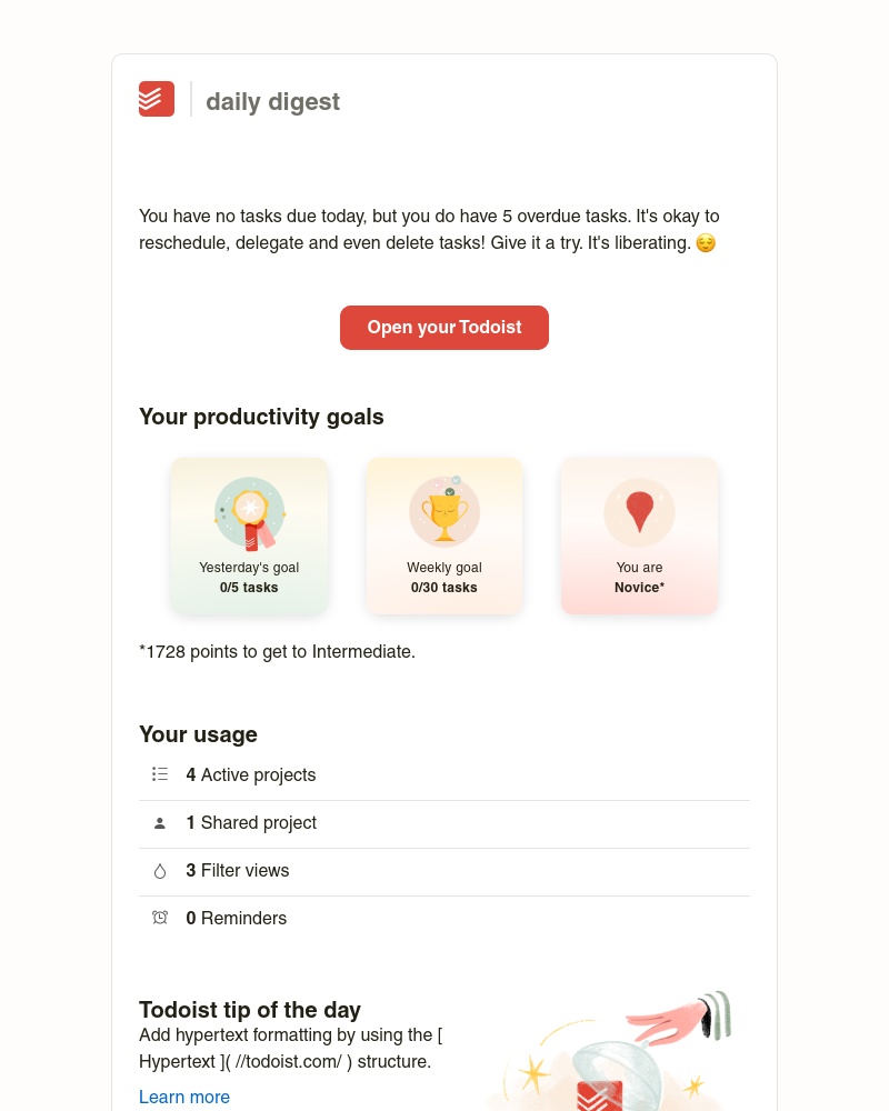 Todoist - Sarah’s task(s) for May 1 2023 → 5 overdue