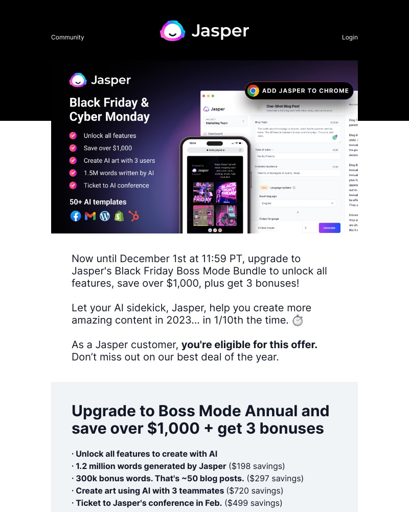 Jasper - Save 17% & get $1,000 in bonuses β± Hurry, deal ends soon