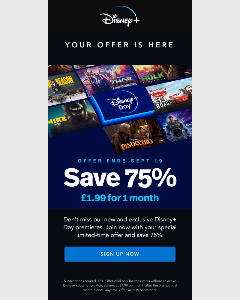 Disney+ - Save 75% on Disney+ today