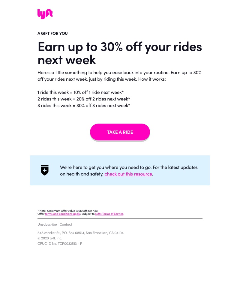 Lyft - Save up to 30% off rides next week