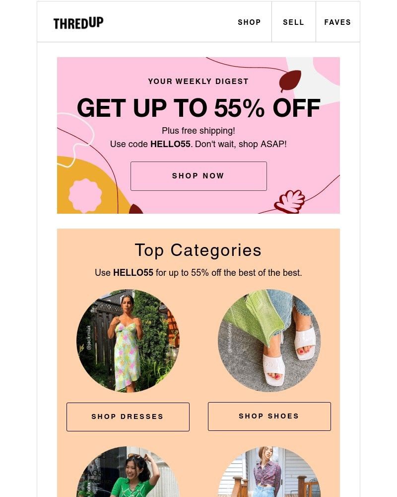 thredUP - Seasonal savings! Unlock up to 55% off + FREE shipping, hurry!