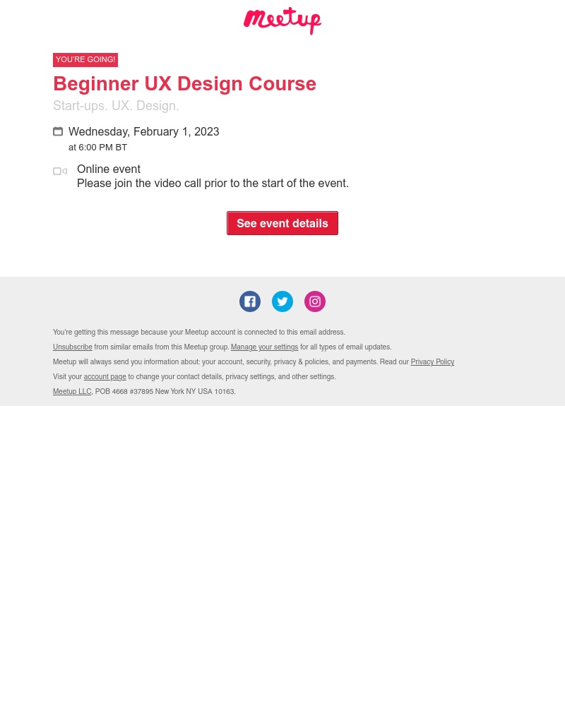 Meetup - See you at: Beginner UX Design Course
