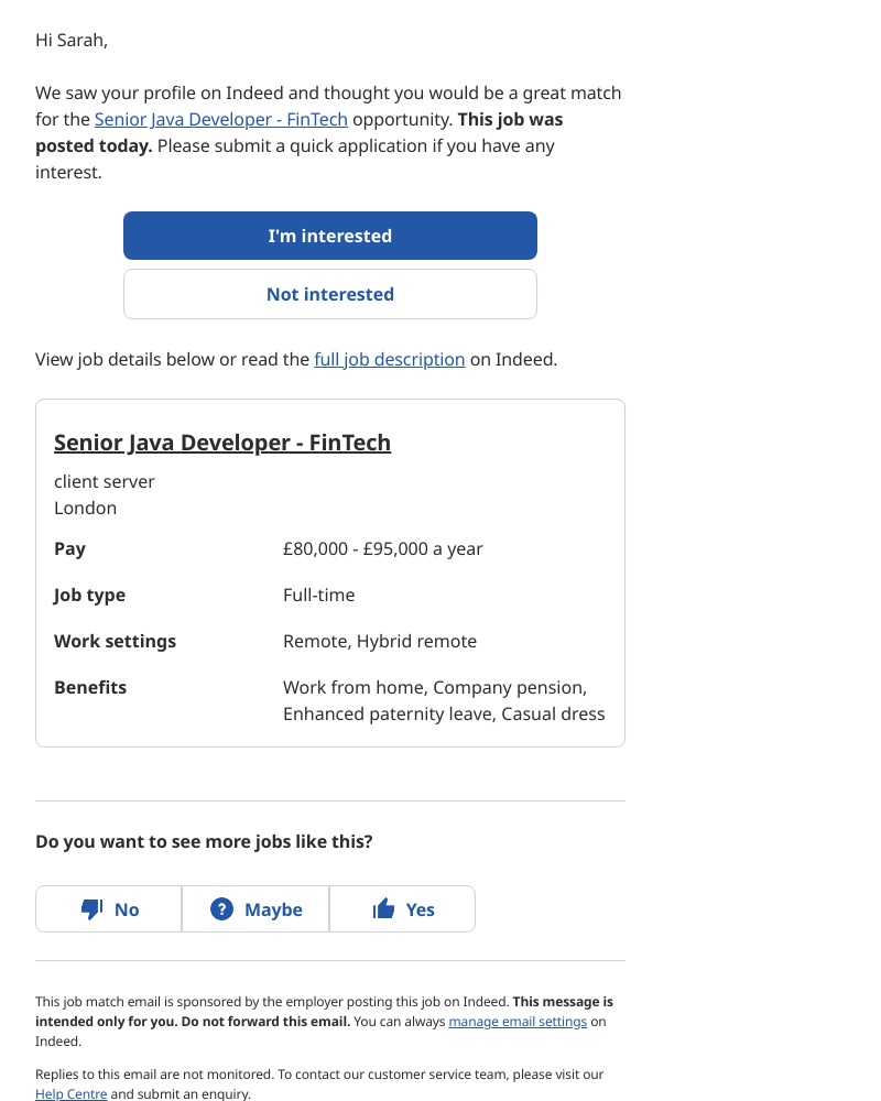 Indeed - Senior Java Developer @ client server
