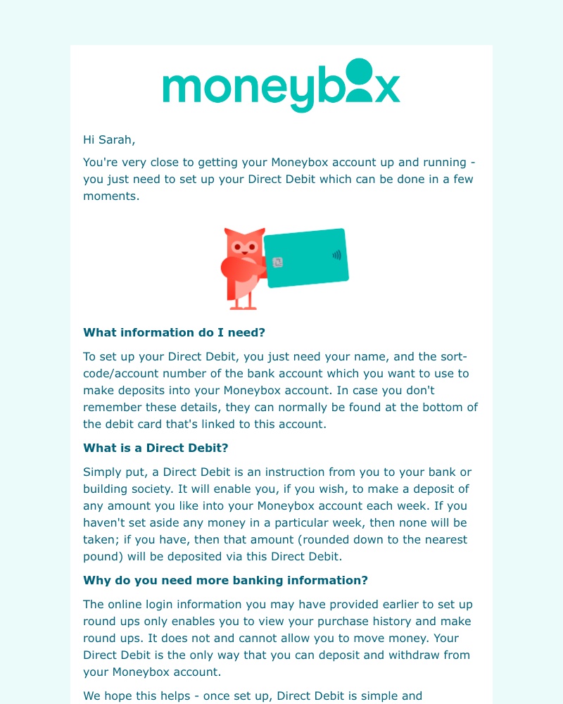 Moneybox - Setting up a Direct Debit
