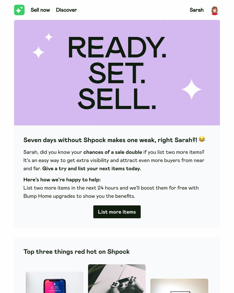 Shpock - Seven days without Shpock makes one weak, right Sarah?! 😂