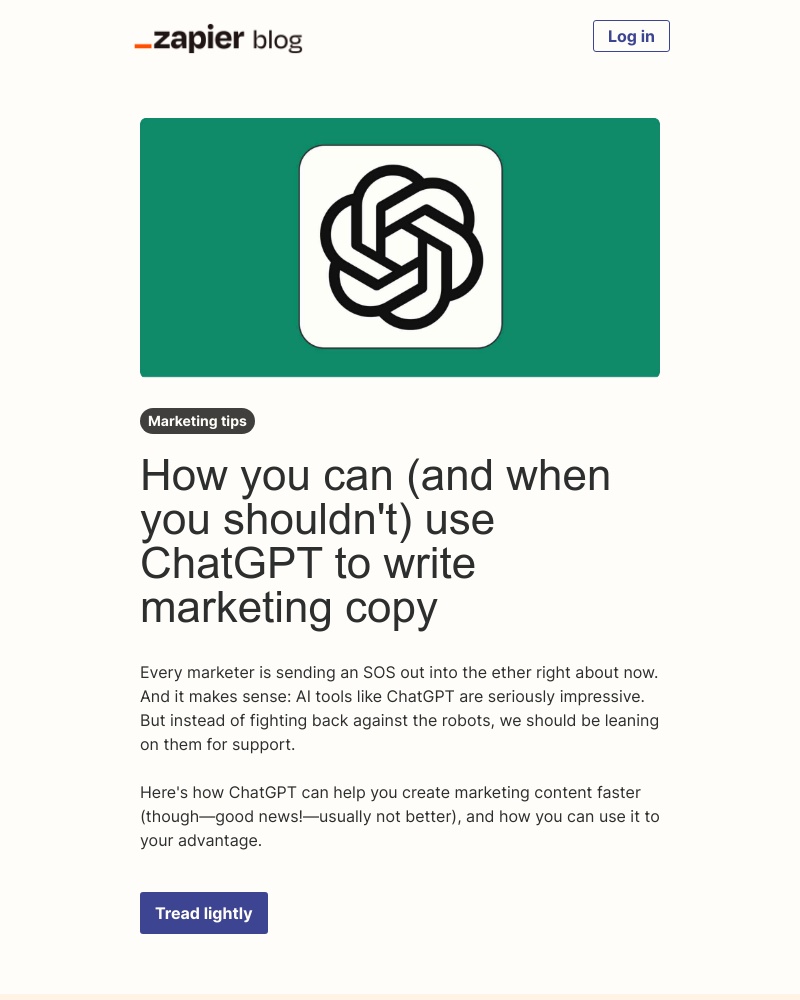 Zapier - Should ChatGPT write marketing copy?