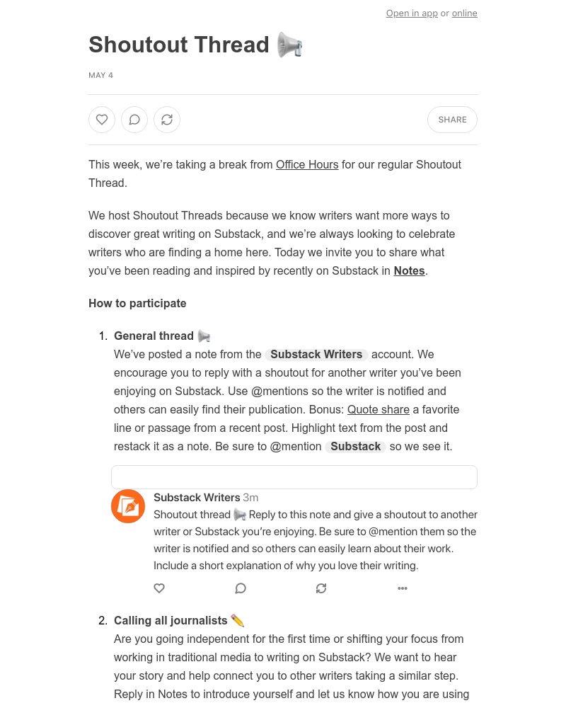Substack - Shoutout Thread 📢
